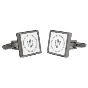 Dark Gray Monogram Initials, Gunmetal Square Cufflinks