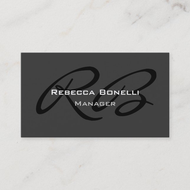 Dark Gray Monogram Manager Business Card (Front)