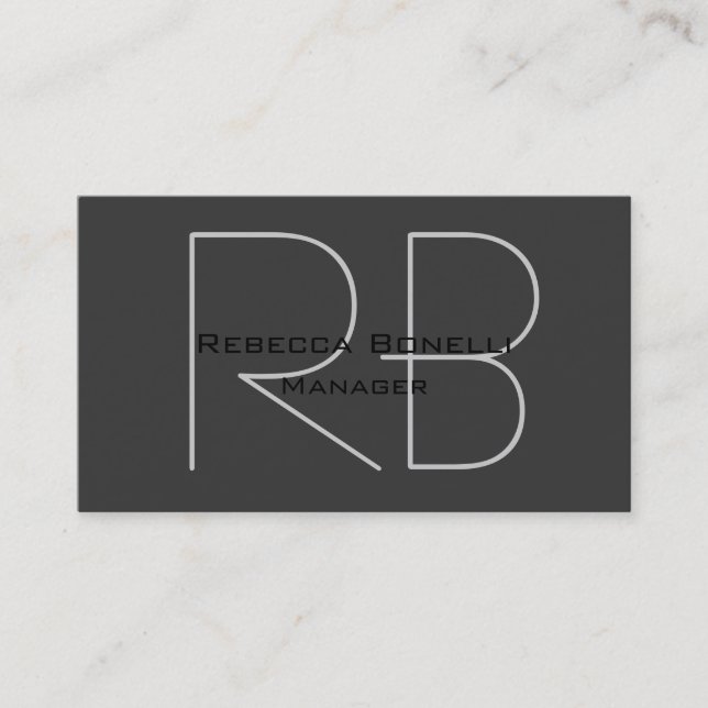 Dark Gray Monogram Manager Business Card (Front)