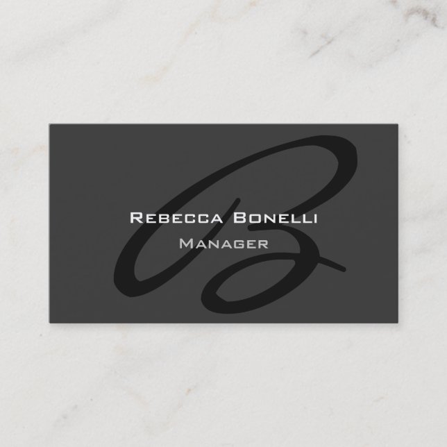 Dark Gray Monogram Script Manager Business Card (Front)