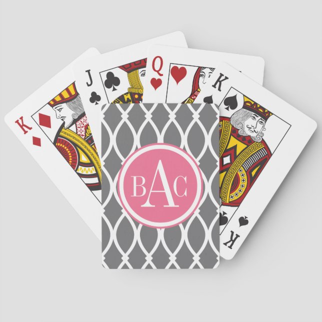 Dark Gray Monogrammed Barcelona Print Poker Cards (Back)