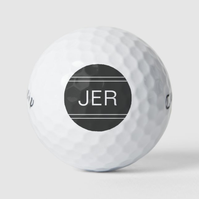 Dark Gray Monogrammed Initial Personalized Golfer Golf Balls (Front)