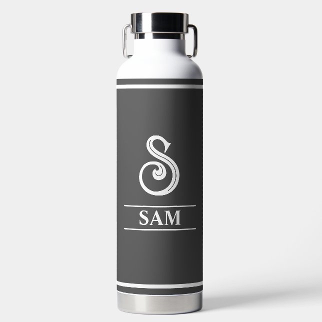 Dark Gray Monogrammed  Water Bottle (Front)