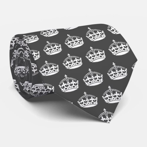 Dark gray neck tie with cool white crown pattern