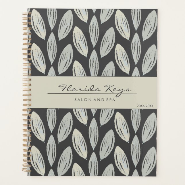 Dark Gray Neutral Tones Braided Leaf Art Deco Planner (Front)