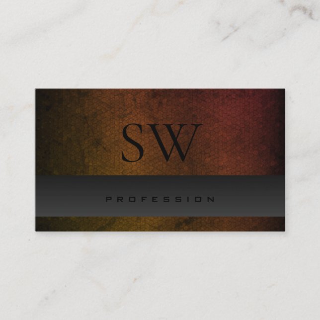 Dark Gray Orange Gradient Pattern with Monogram Business Card (Front)