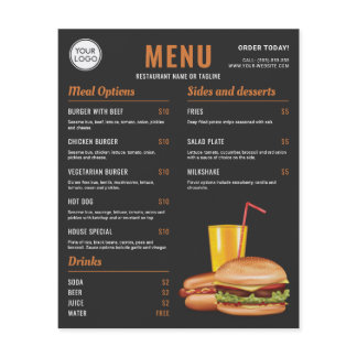 Dark Gray Orange Hamburger Hotdog Food Menu Prices Flyer