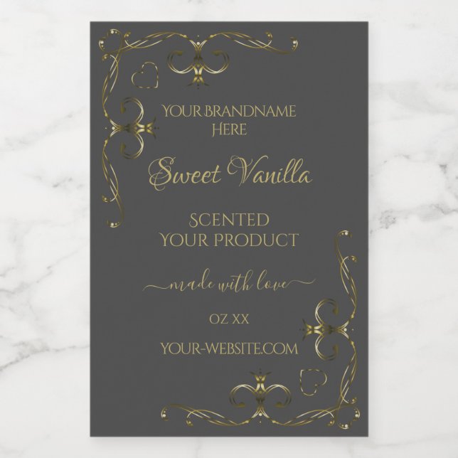 Dark Gray Ornamental Gold Corners Product Labels (Single Label)