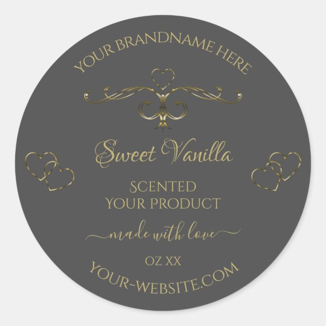 Dark Gray Ornamental Gold Hearts Product Labels (Front)