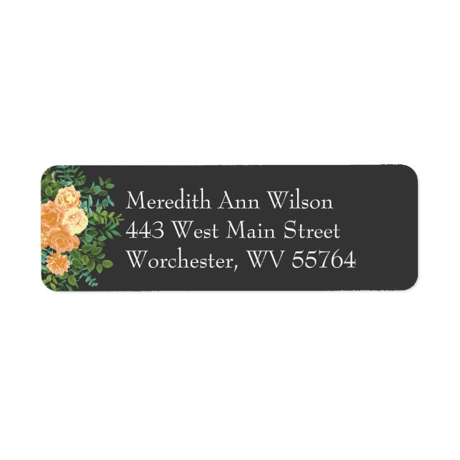 Dark Gray Peach Wedding Modern Floral Label (Front)