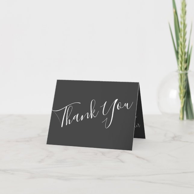 Dark Gray Peach Wedding Modern Floral Thank You Card (Front)