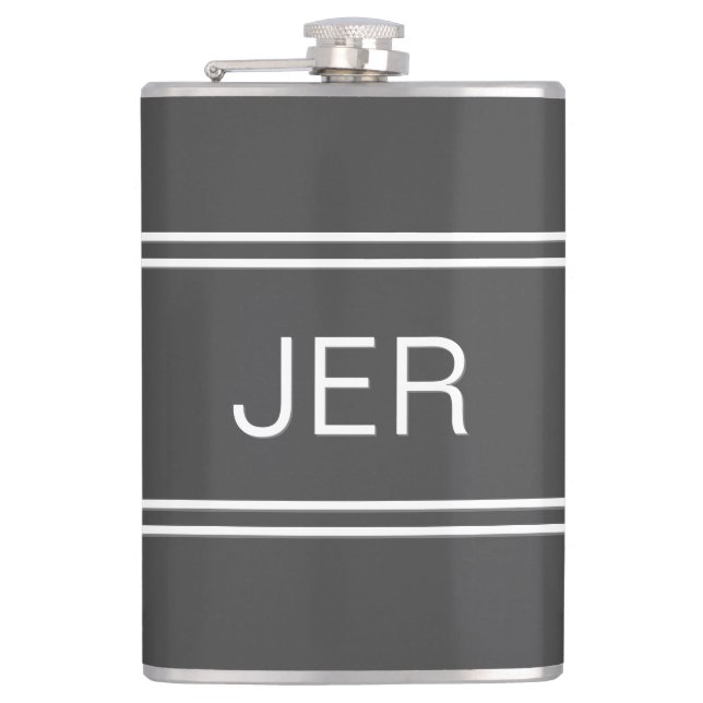 Dark Gray Personalized Monogram Initials Drink Flask (Front)