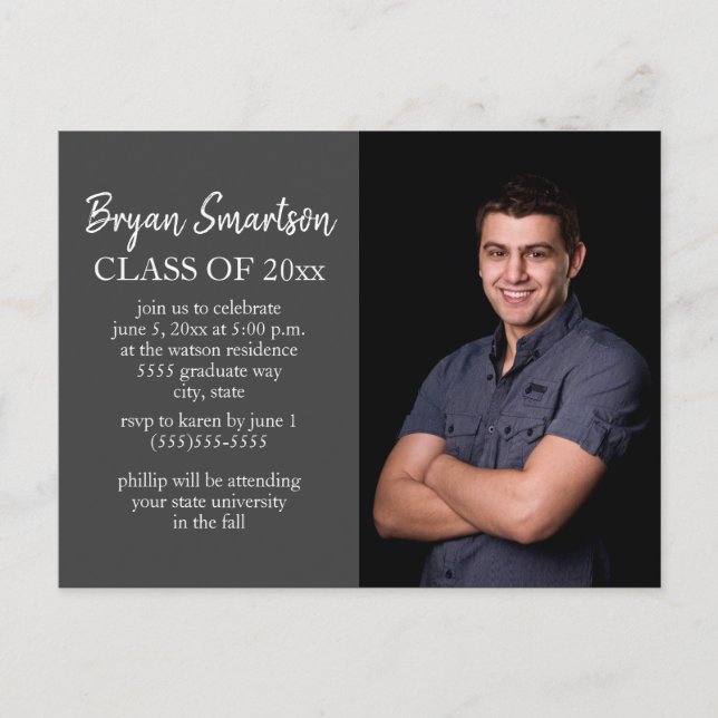 Dark Gray Personalized Photo Graduation Party Postcard (Front)