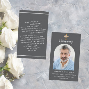 Dark gray photo cross arch funeral prayer card