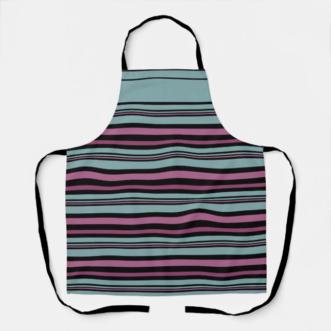 Dark gray pink striped pattern  apron (Front)