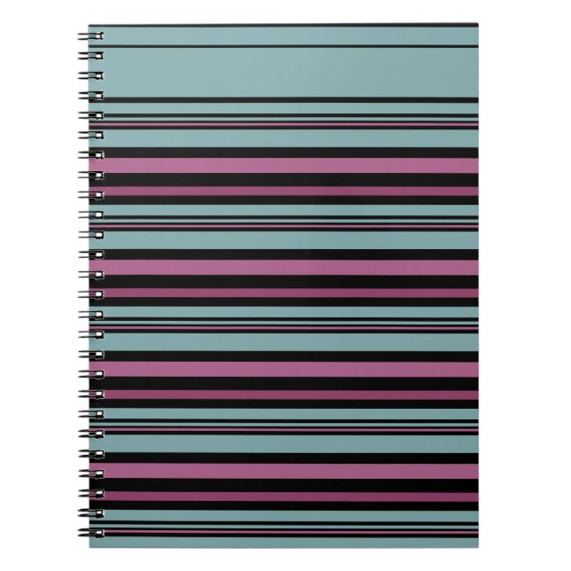 Dark gray pink striped pattern  notebook (Front)