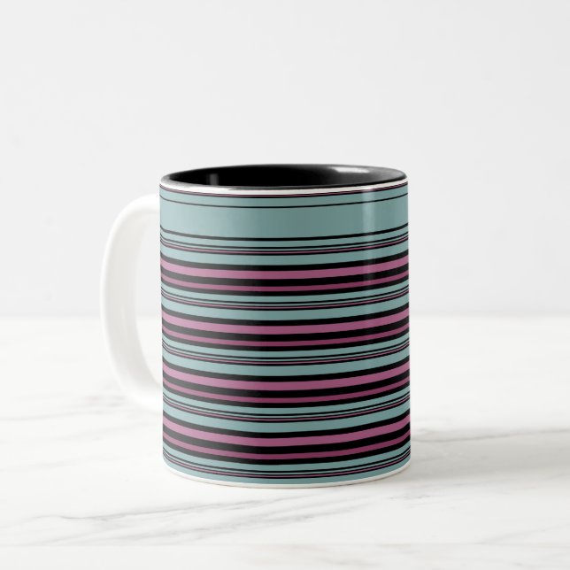 Dark gray pink striped pattern  Two-Tone coffee mug (Front Left)