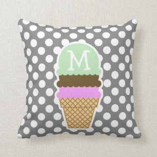 Dark Gray Polka Dots; Ice Cream Cone Throw Pillow