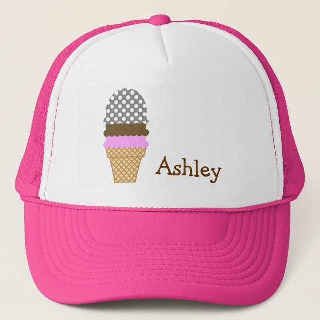 Dark Gray Polka Dots; Ice Cream Cone Trucker Hat (Front)