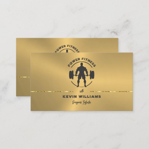 Dark gray power fitness gold background business card