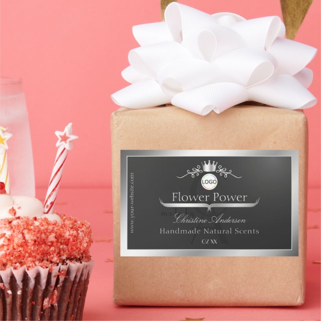 Dark Gray Product Label Silver Frame Logo Monogram (Party)