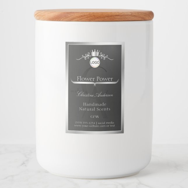 Dark Gray Product Label Silver Frame Logo Monogram (Front)