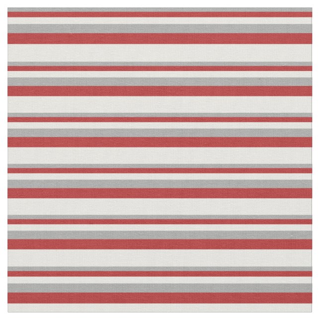 Dark Gray, Red, and White Stripes/Lines Pattern Fabric (Close Up)