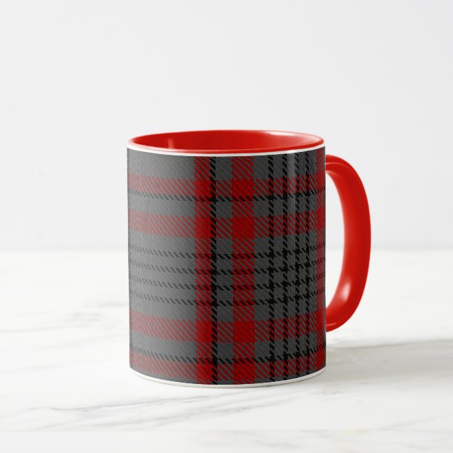 Dark Gray Red Black Tartan Plaid Mug (Front Right)