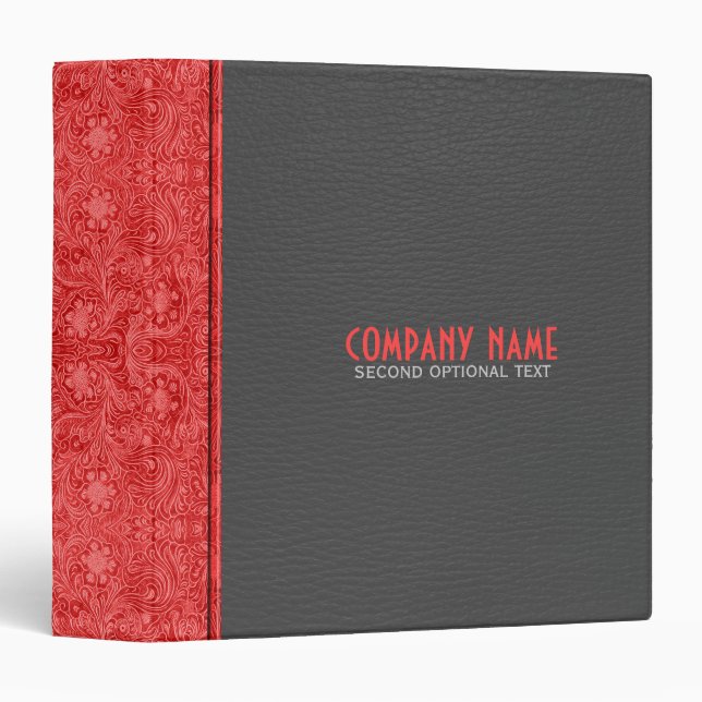 Dark Gray & Red Floral Faux Leather 3 Ring Binder (Front/Spine)