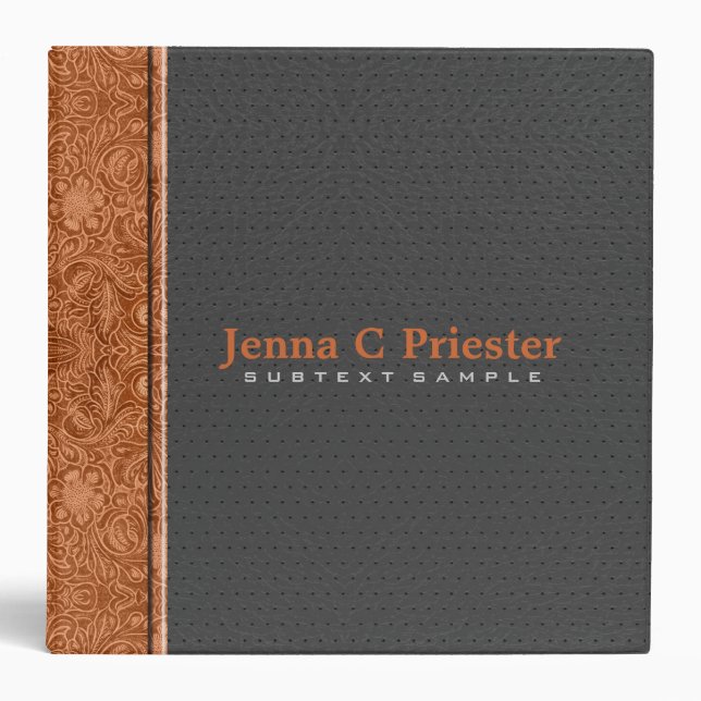 Dark Gray & Red Floral Faux Leather 3 Ring Binder (Front)