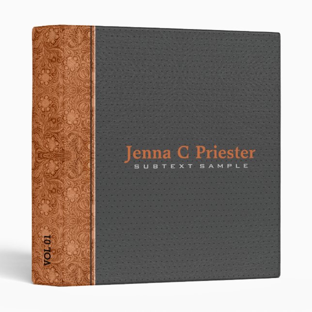 Dark Gray & Red Floral Faux Leather Binder (Front/Spine)