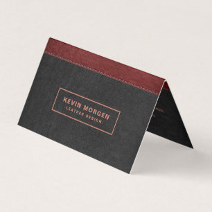 Dark Gray & Red Stitched Faux Leather Business Car Card
