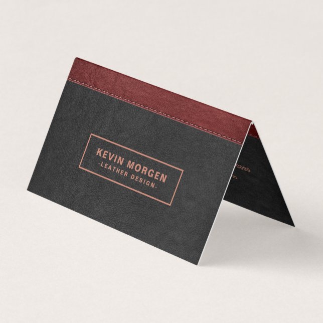 Dark Gray & Red Stitched Faux Leather Business Car Card (Front)