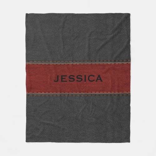 Dark_Gray  Red Vintage Leather Background Fleece Blanket