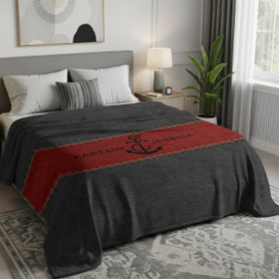 Dark-Gray & Red Vintage Leather Fleece Blanket
