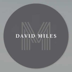 Dark Gray Retro Modern Monogrammed Name Classic Round Sticker