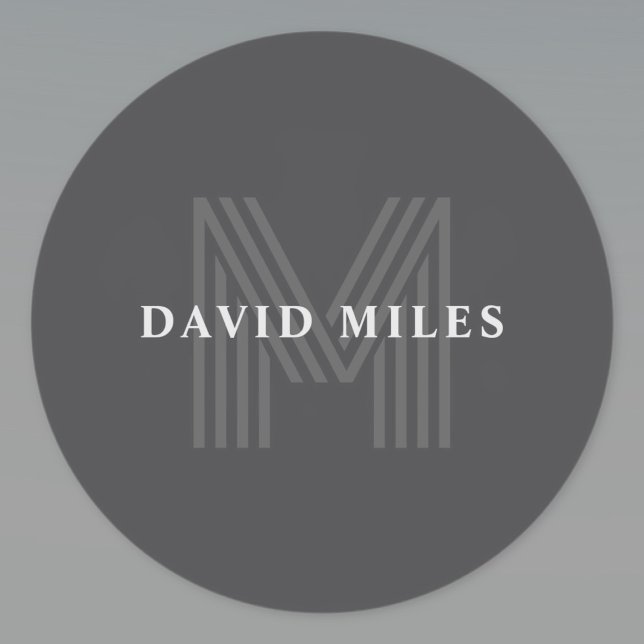 Dark Gray Retro Modern Monogrammed Name Classic Round Sticker (Creator Uploaded)