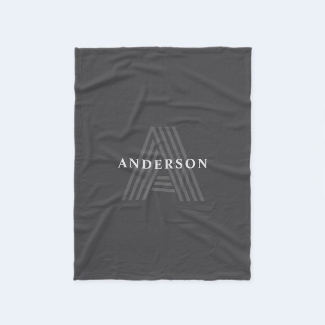 Dark Gray Retro Modern Monogrammed Name Fleece Blanket (Creator Uploaded)