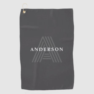 Dark Gray Retro Modern Monogrammed Name Golf Towel