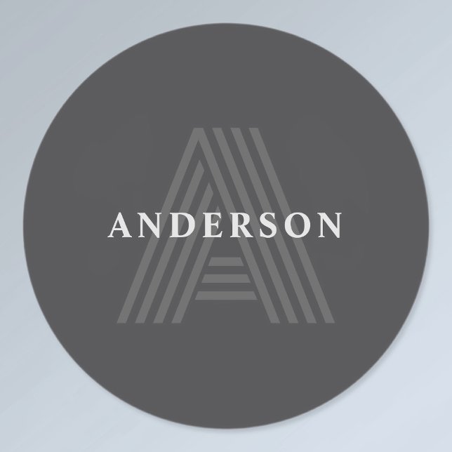 Dark Gray Retro Modern Monogrammed Name Labels (Creator Uploaded)