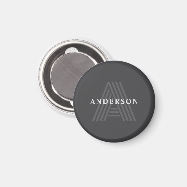 Dark Gray Retro Modern Monogrammed Name Magnet (Front/Back)