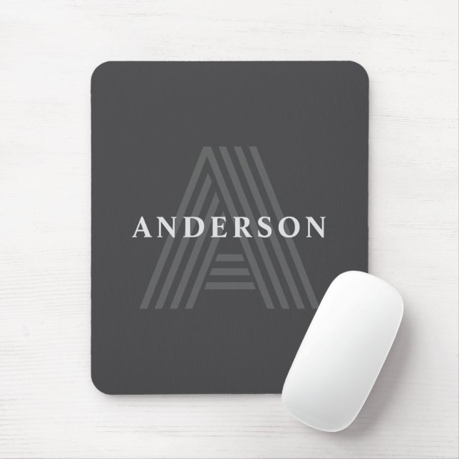 Dark Gray Retro Modern Monogrammed Name Mouse Pad (With Mouse)