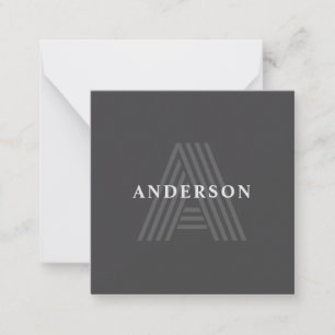 Dark Gray Retro Modern Monogrammed Name Note Card