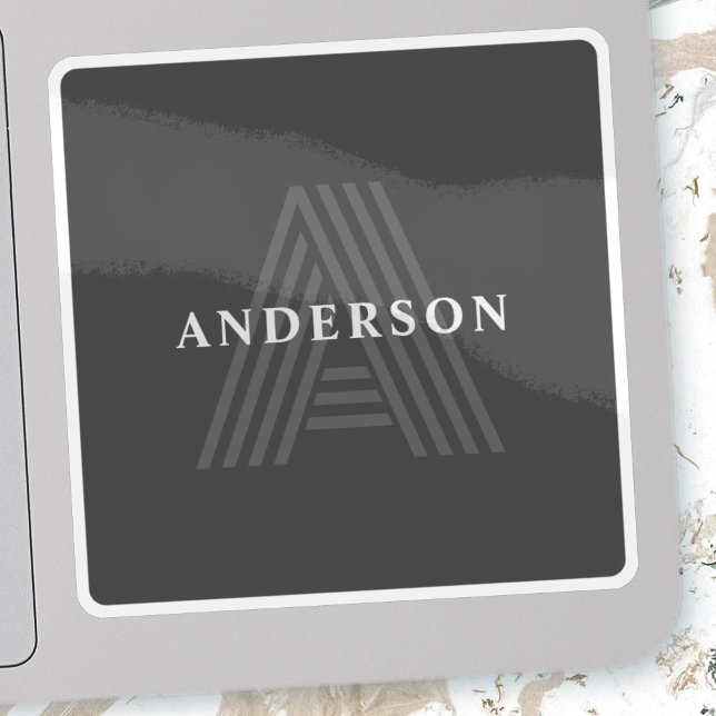Dark Gray Retro Modern Monogrammed Name Sticker (Creator Uploaded)
