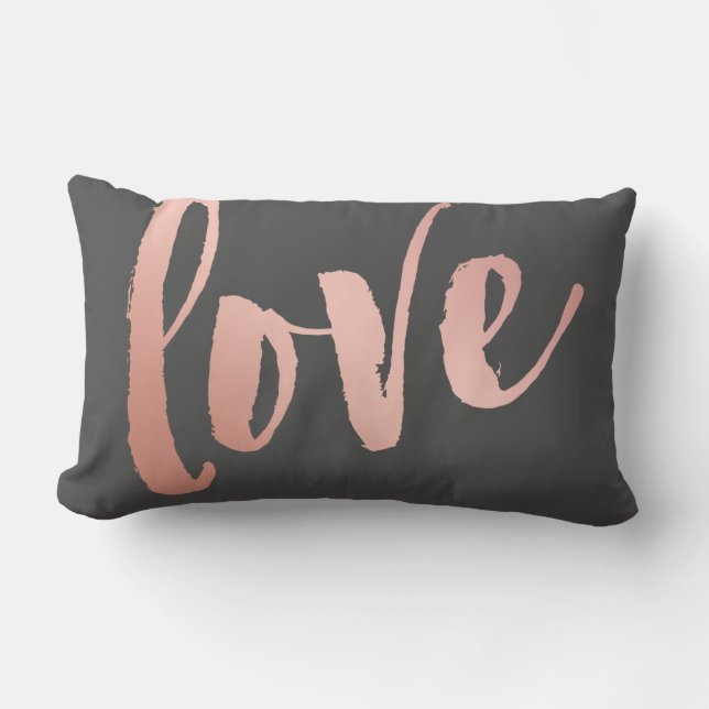 Dark Gray & Rose Gold Love Lumbar Pillow (Front)