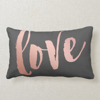 Dark Gray & Rose Gold Love Lumbar Pillow