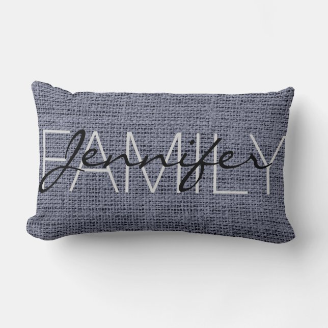 Dark Gray Rustic Burlap Monogram Lumbar Pillow (Front)