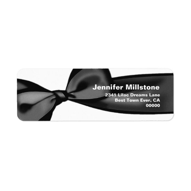 Dark Gray Satin Bow Wedding Return Address Label (Front)