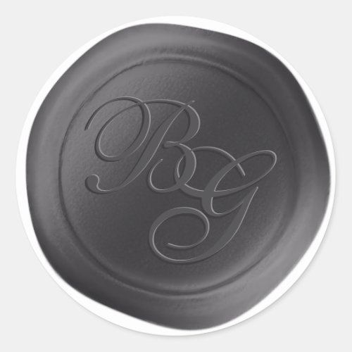 Dark Gray Script Double Monogram Wax Seal Stickers