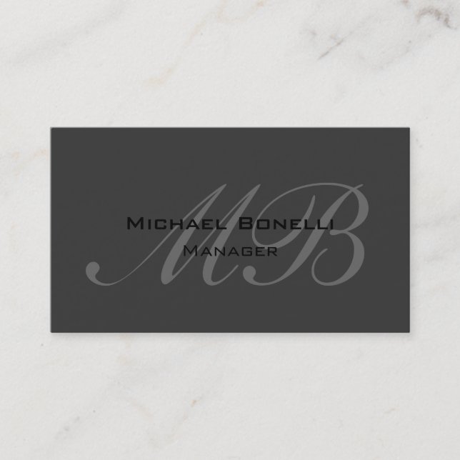 Dark Gray Script Monogram Manager Business Card (Front)